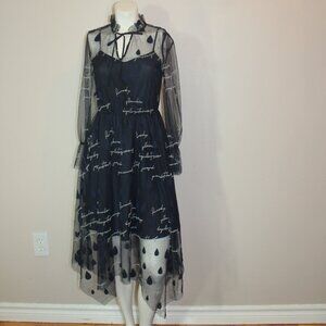 Eva Ouxiu Design Lined long sleeve lace navy cocktail formal dress size 38/S